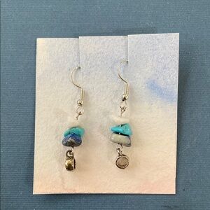Blue and Silver Dangle Earrings with Turquoise Stones